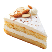 Delicious slice of almond cream cake with layers isolated transparent background png