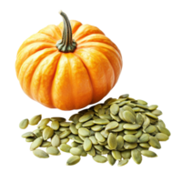 Orange and green pumpkin seeds on white isolated transparent background png