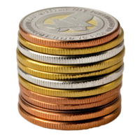 Stack of colorful coins on a white background isolated transparent png