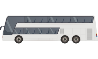 A white double decker bus is shown on a black background png