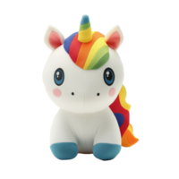 Rainbow maned plush unicorn toy on display isolated transparent png