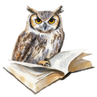 An owl perched on an open book in a cozy setting isolated transparent png