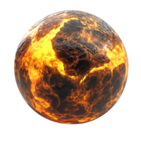 Lava covered globe with fiery surface details isolated transparent png