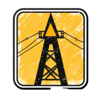 Caution sign warning of overhead power lines isolated transparent png