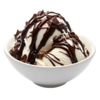 Delicious ice cream sundae with chocolate sauce isolated transparent png