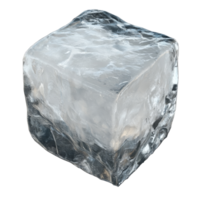 Clear ice cube resting on a counter in daylight isolated transparent png