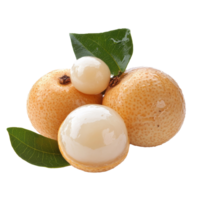 Fresh longan fruit on white background with leaves isolated transparent png