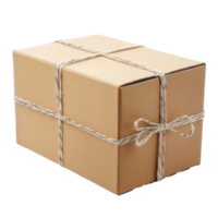 Brown box tied with string on plain bg isolated transparent png