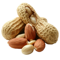 Freshly shelled peanuts and mixed nuts on display isolated transparent png