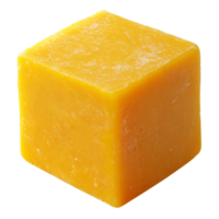 Bright yellow cheese cube on a plain background isolated transparent png