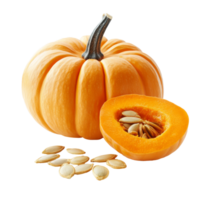 Fresh pumpkin with seeds on white isolated transparent png