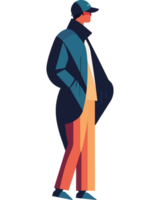 Man in a hat and coat standing in front of a black background png