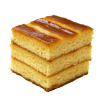 Tasty layered cake with golden frosting isolated transparent png