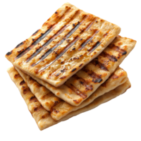 Grilled flatbreads stacked on a white background isolated transparent png