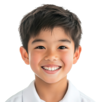 Young boy smiling brightly in a portrait setting isolated transparent png