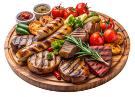 Grilled meats and fresh veggies platter transparent png