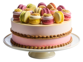 Delicious dessert with macarons on a cake display transparent png