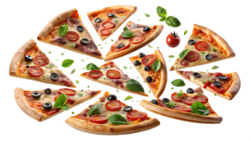 Freshly topped pizza slices, yum transparent png