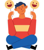 A man sitting in the middle of the floor with two smiley faces png