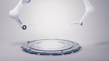 Mechanical arm and empty stage, 3d rendering. video