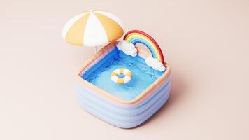 ciclo continuo animazione di gonfiabile cartone animato stile nuoto piscina, 3d resa. video