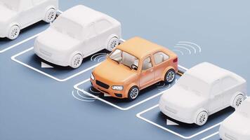 The car is parking automatically in a parking lot, 3d rendering. video