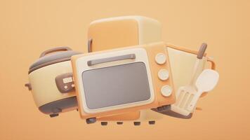 Loop animation of cartoon style kitchen appliance, 3d rendering. video