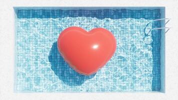 Loop animation of swimming pool and floating heart, 3d rendering. video