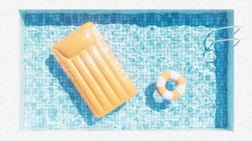 Loop animation of swimming pool and floating mattress, 3d rendering. video