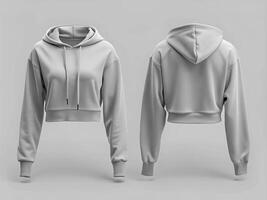 Blank white hoodie mockup, front and back view, 3d rendering photo