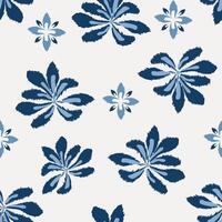 Blue color ikat abstract floral pattern. Ikat whimsical all over flowers seamless pattern. Watercolor ikat floral pattern use for fabric, textile, home decoration elements, upholstery, etc. vector