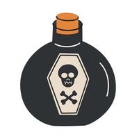 illustration of Halloween poison bottle with skull and crossbones label, sense of danger and mystery. Flat, cartoon style with spooky and festive atmosphere, perfect for Halloween designs vector