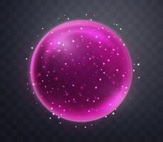 Pink magic fantasy sphere. Crystal ball with glowing sparkles and particles. Energy orb with glow flare light effect. vector