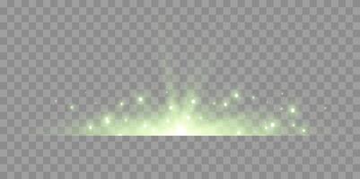 Green horizontal lensflare. Light flash with rays or green spotlight. Glow flare light effect. vector