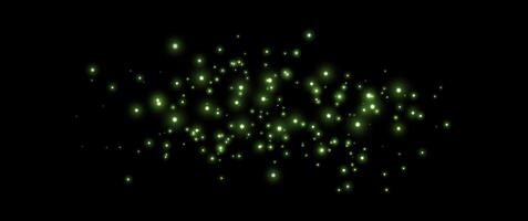 Green glittering dots, particles, stars magic sparks. Glow flare light effect. Green luminous points. vector