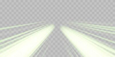 Radial speed rays, light neon flow, zoom in motion effect, green glow speed lines, colorful light trails, perspective stripes. vector
