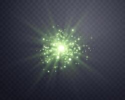 Green sunlight lens flare, sun flash with rays and spotlight. Glowing burst explosion vector