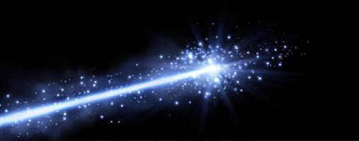 Blue horizontal laser beam. Neon line, presentation pointer. Blue glow flare light effect. illustration. vector
