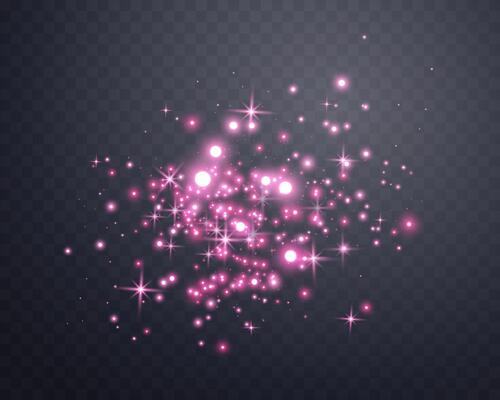 Pink glittering dots, particles, stars magic sparks. Glow flare light effect. Pink luminous points.