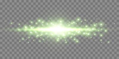 Green horizontal lensflare. Light flash with rays or green spotlight. Glow flare light effect. vector