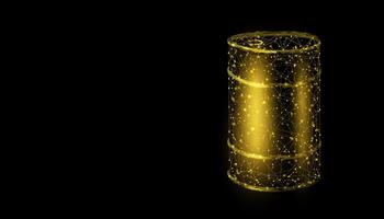 Barrel with oil. Glowing barrel of petroleum. Wireframe low poly graphics. vector