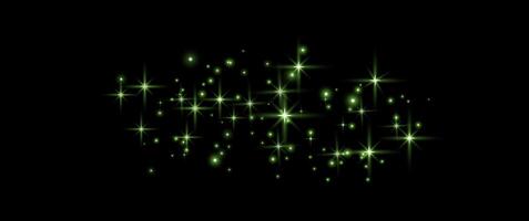 Green glittering dots, particles, stars magic sparks. Glow flare light effect. Green luminous points. vector