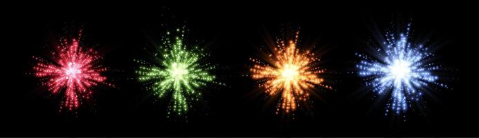 Glowing magic sparkles. Glittering dots, particles and stars. Glow flare light effect. Luminous points different colors. vector