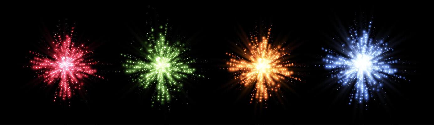 Glowing magic sparkles. Glittering dots, particles and stars. Glow flare light effect. Luminous points different colors.