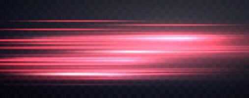 Speed rays, velocity light neon flow, zoom in motion effect, red glow speed lines, colorful light trails, stripes. vector