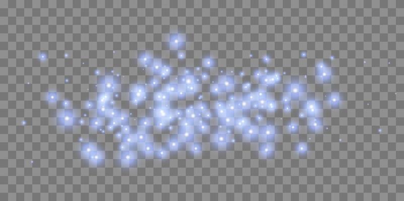 Blue magic sparks and dust stars. Blue glow flare light effect.