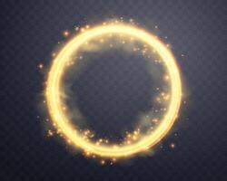 Orange magic ring with glowing particles. Neon realistic energy flare halo ring. Abstract light effect vector
