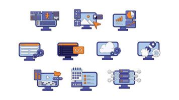 Outlined Style Digital Skills Illustration Set vector