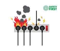 Power plug is full,Short circuit, Safety first, design vector