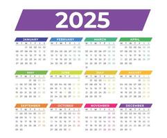 2025 Calendar, 2025 colorful calendar design, Calendar 2025, Calendar Design, 2025 vector